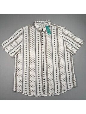 NWT Vatpave Men's White Boho Block Print Button-Up Shirt Size XL Cotton